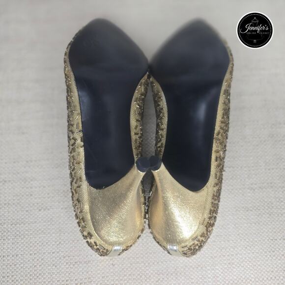Dyeables Private Collection Vintage Gold Zazzle Mesh Beaded Pumps/Heels Size 7B - Picture 13 of 15